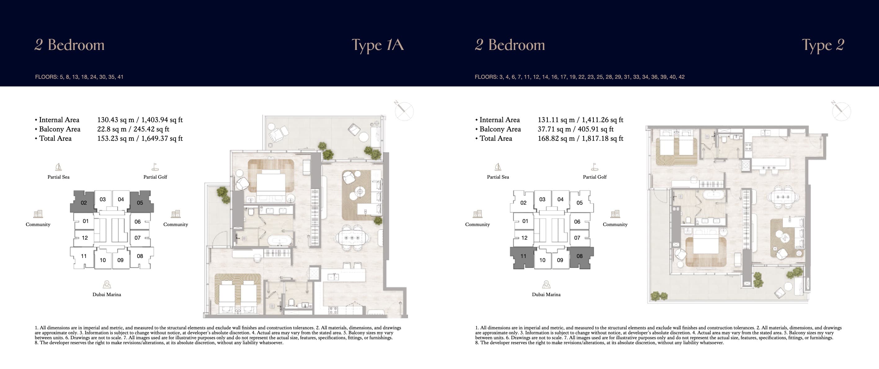 Kempinski Marina Residences, 2-Bed Floor Plan, type: 2BR - Type 1A
