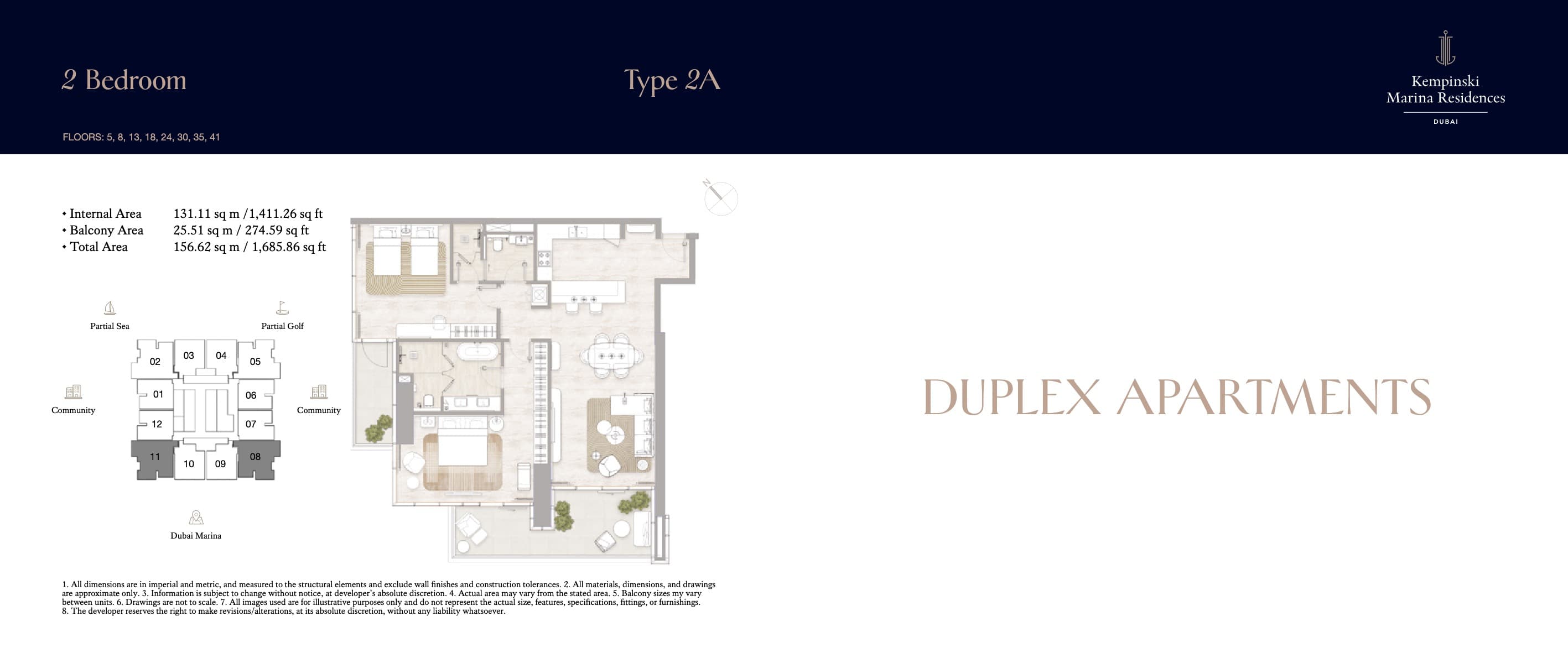 Kempinski Marina Residences, 2-Bed Floor Plan, type: 2BR - Type 2A