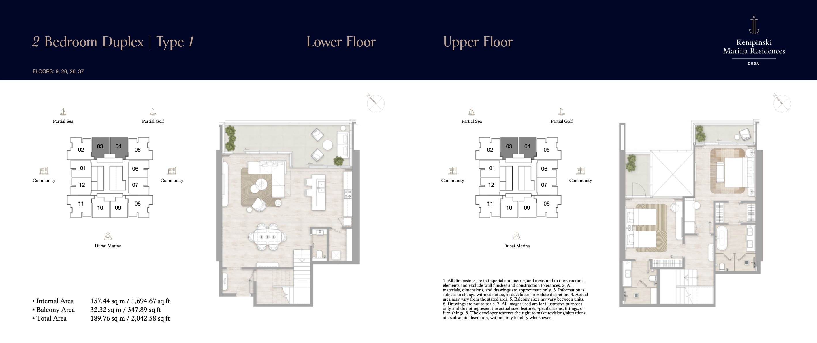 Kempinski Marina Residences, 2-Bed Floor Plan, type: 2BR Duplex - Type 1