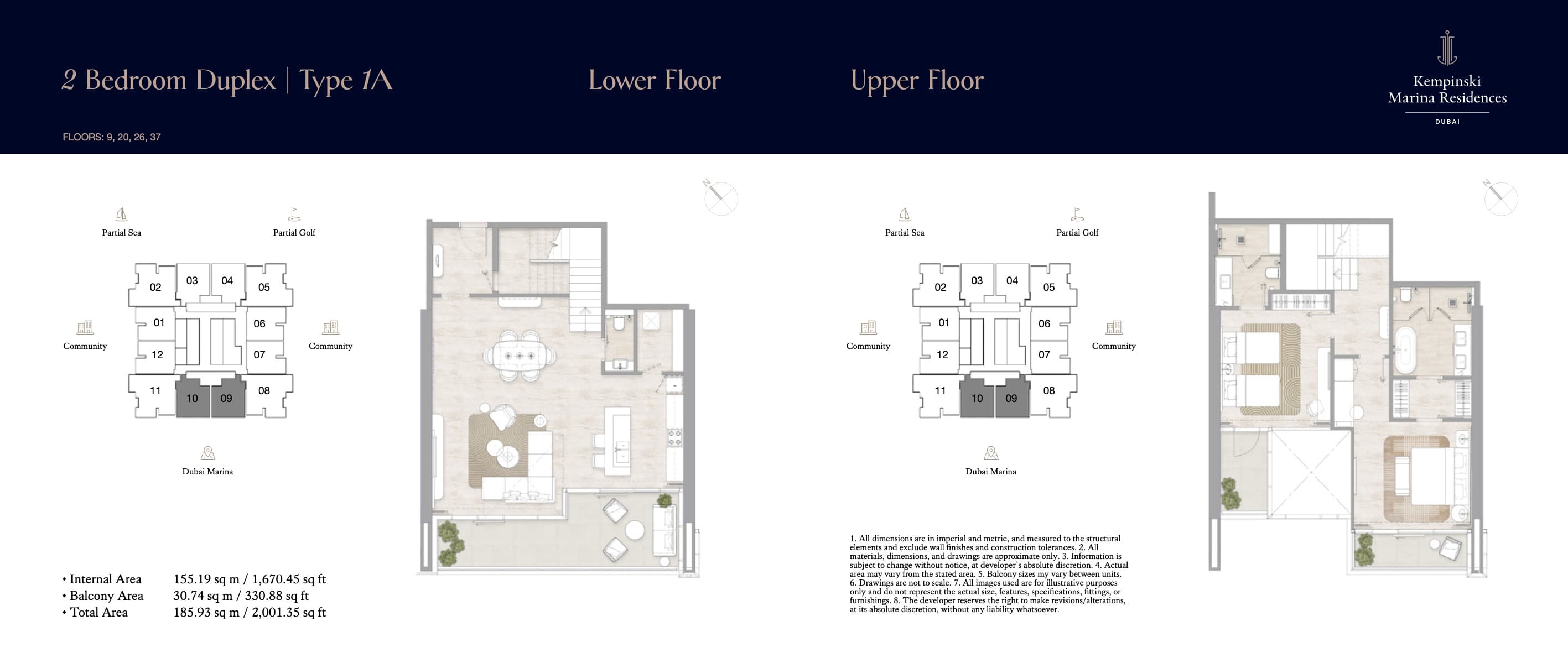 Kempinski Marina Residences, 2-Bed Floor Plan, type: 2BR Duplex - Type 1A