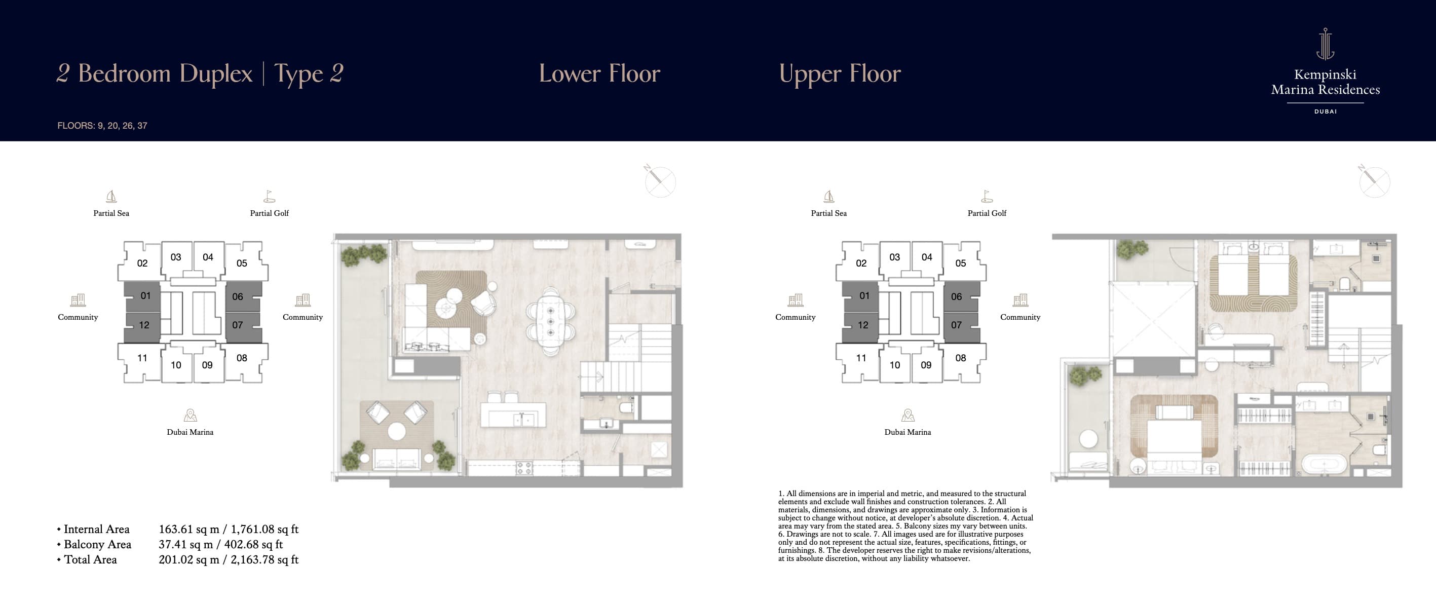 Kempinski Marina Residences, 2-Bed Floor Plan, type: 2BR Duplex - Type 2