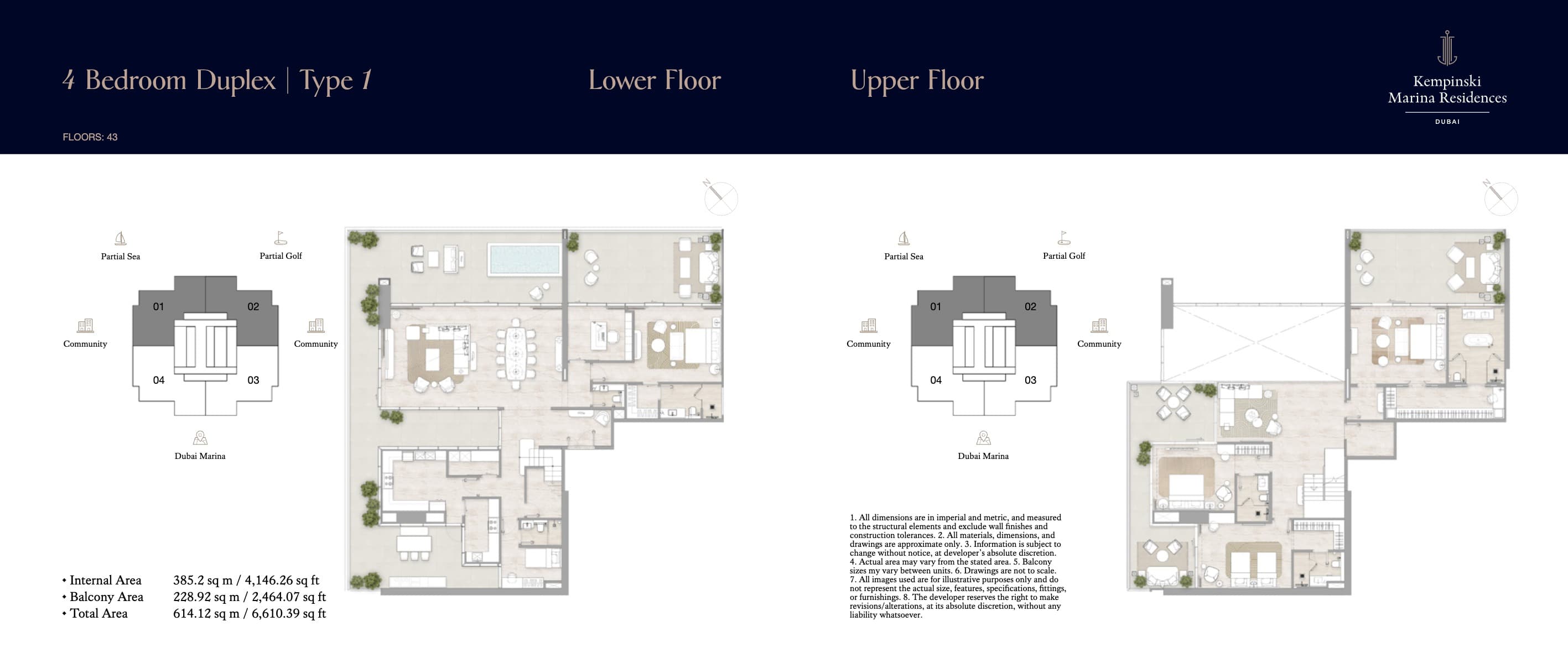 Kempinski Marina Residences, 4-Bed Floor Plan, type: 4BR Duplex - Type 1
