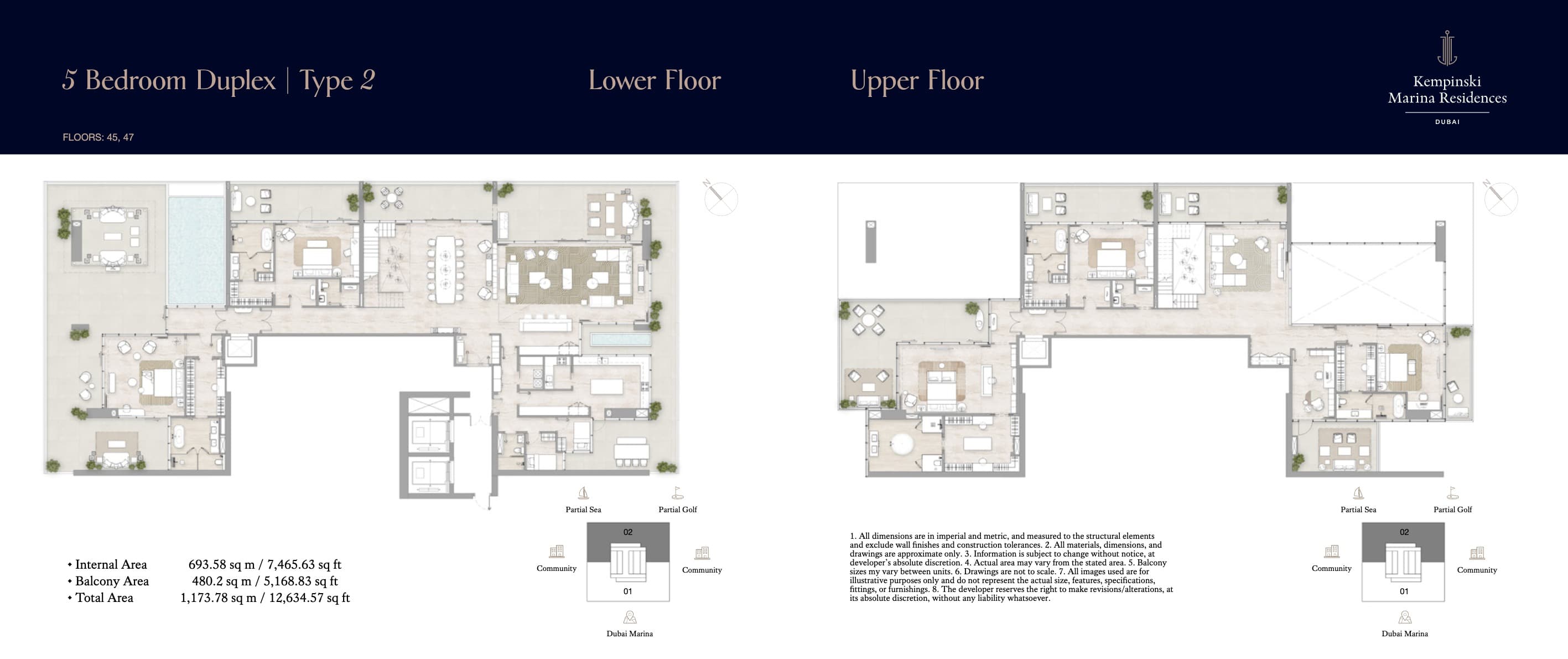 Kempinski Marina Residences, 5-Bed Floor Plan, type: 5BR Duplex - Type 2