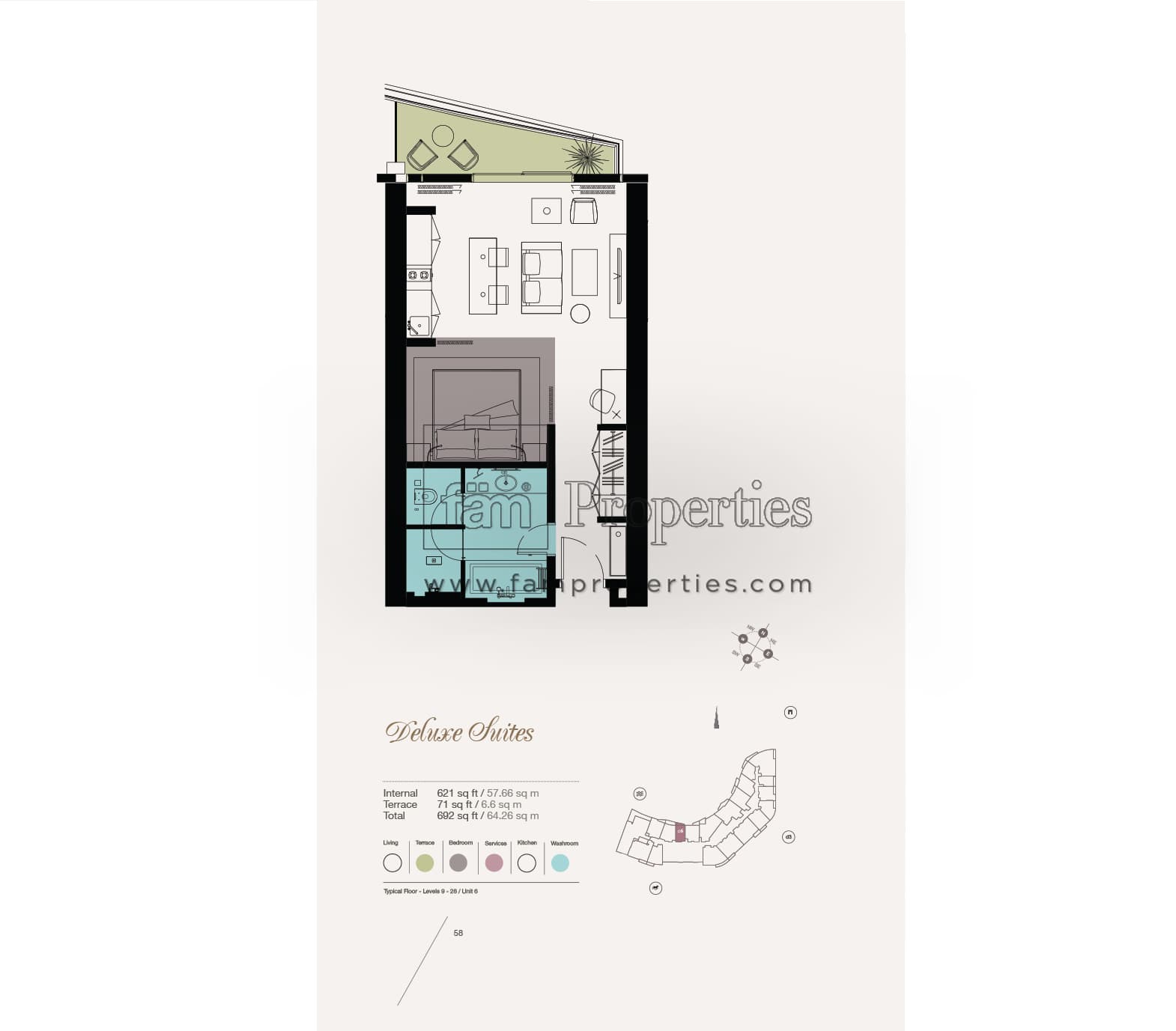 Kempinski Residences, -Bed Floor Plan, type: Deluxe Suites