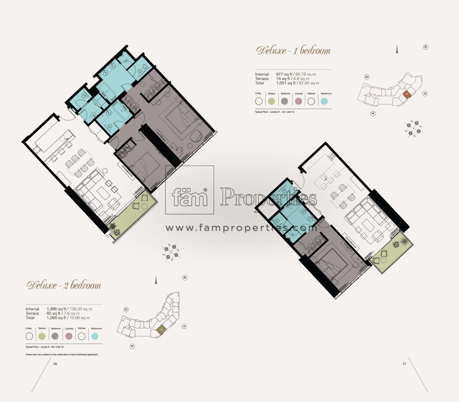 Kempinski Residences, -Bed Floor Plan, type: 1 & 2 Bedroom
