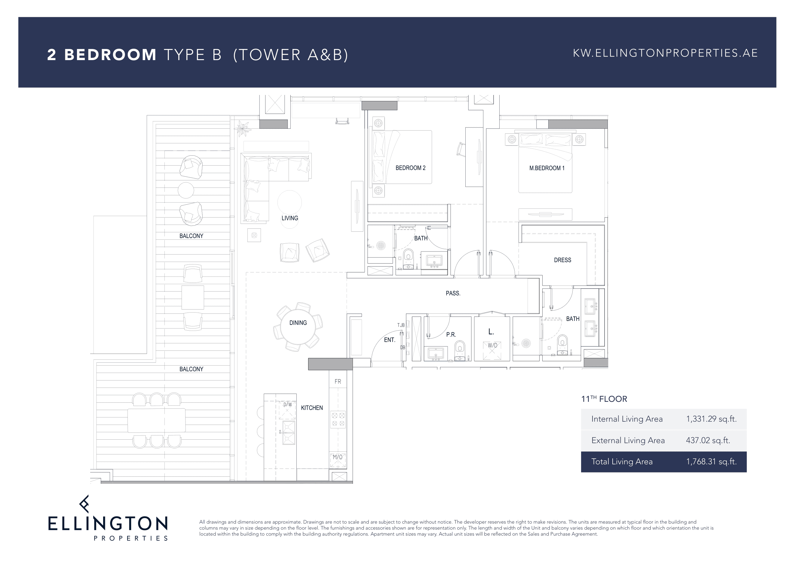 Kensington Waters B, 2-Bed Floor Plan, type:
