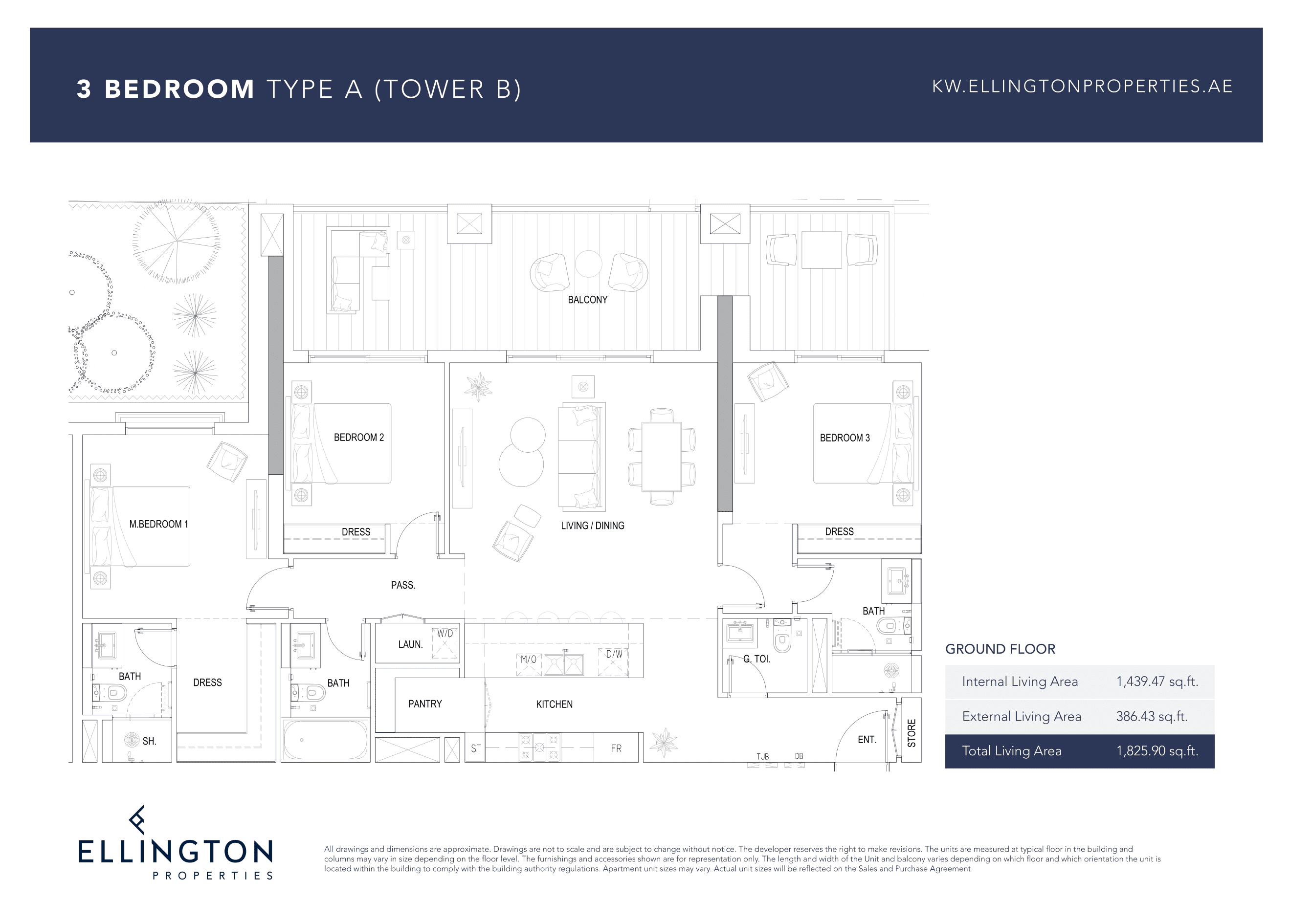 Kensington Waters B, 3-Bed Floor Plan, type: