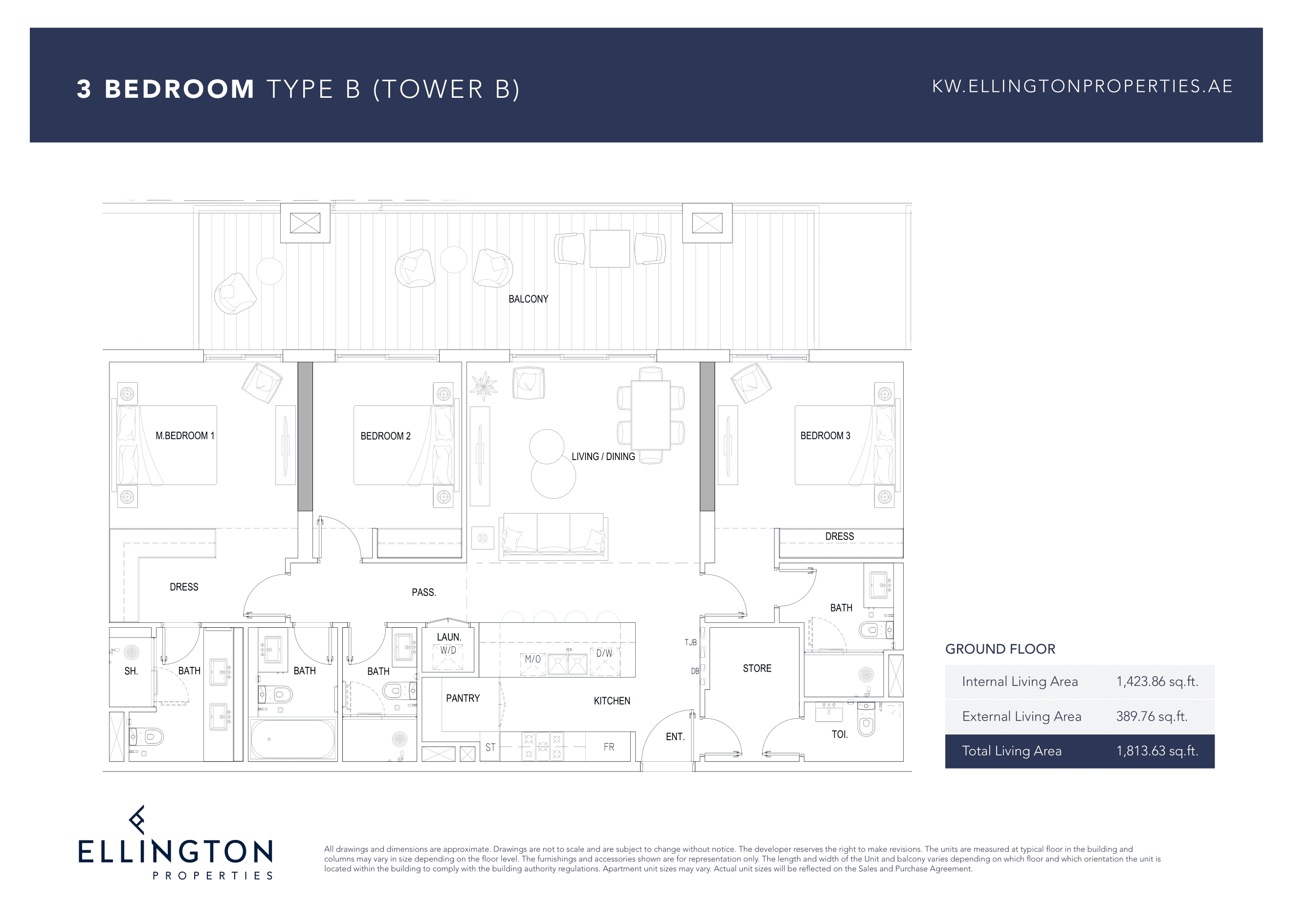 Kensington Waters B, 3-Bed Floor Plan, type: