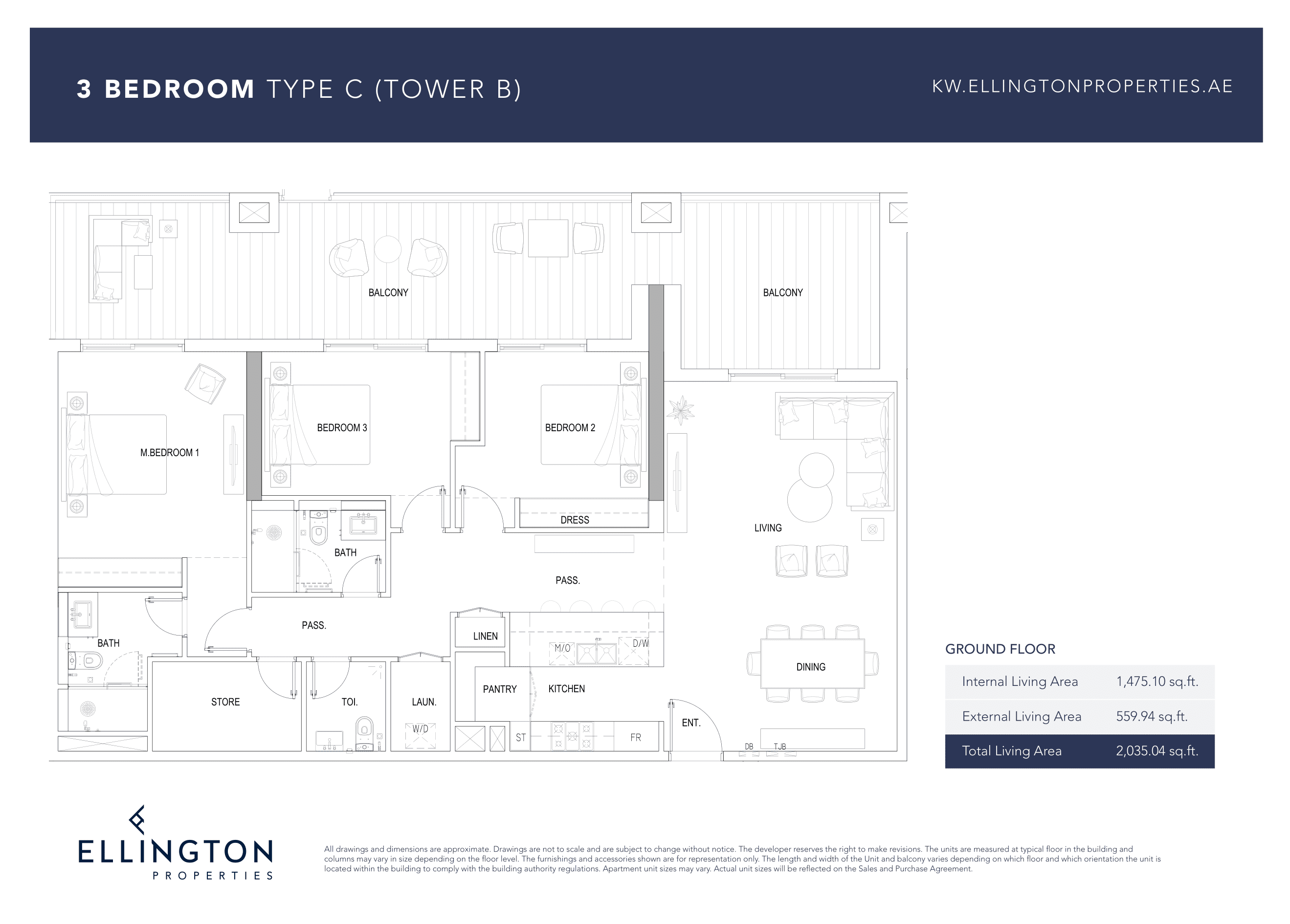 Kensington Waters B, 3-Bed Floor Plan, type: