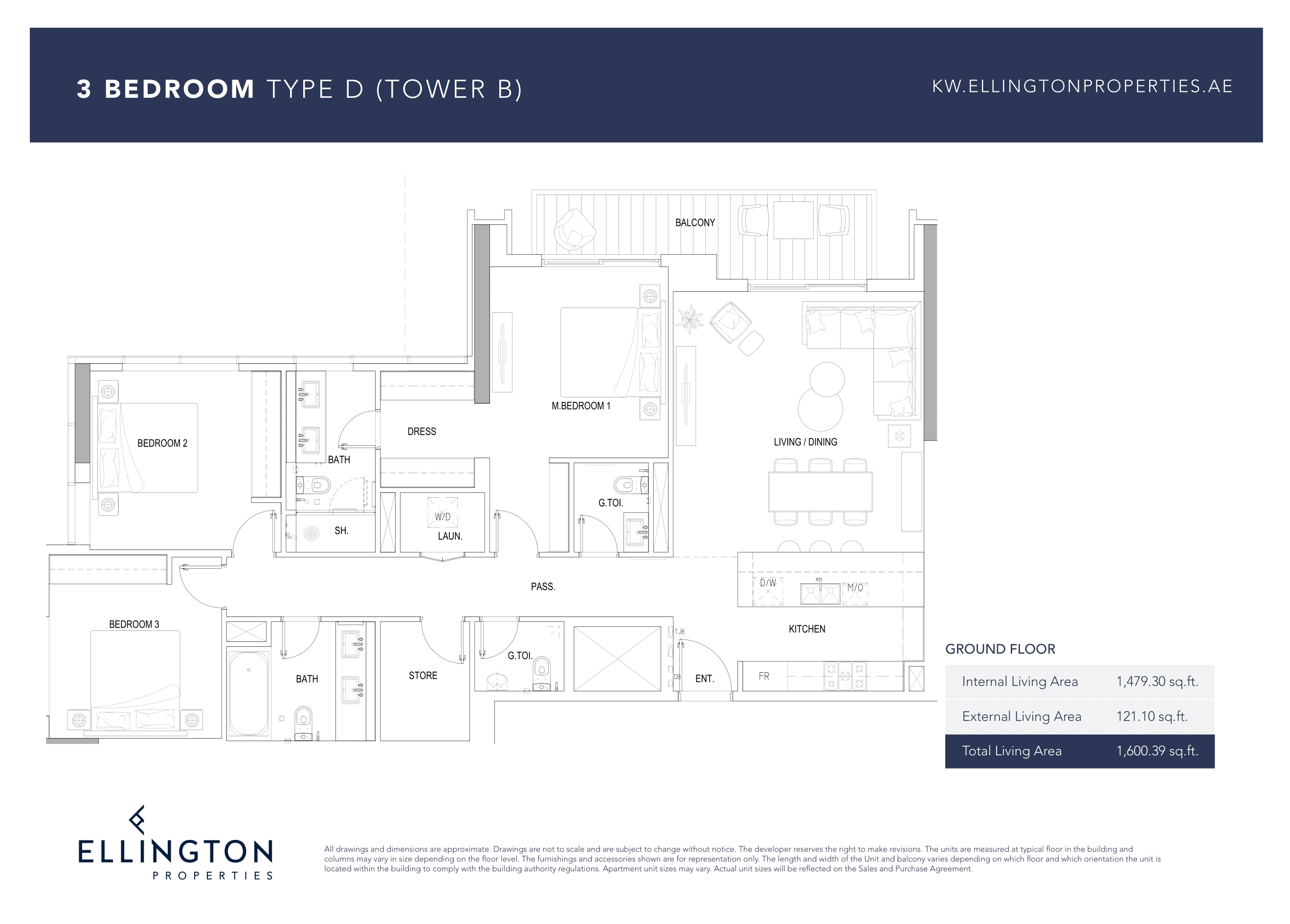 Kensington Waters B, 3-Bed Floor Plan, type: