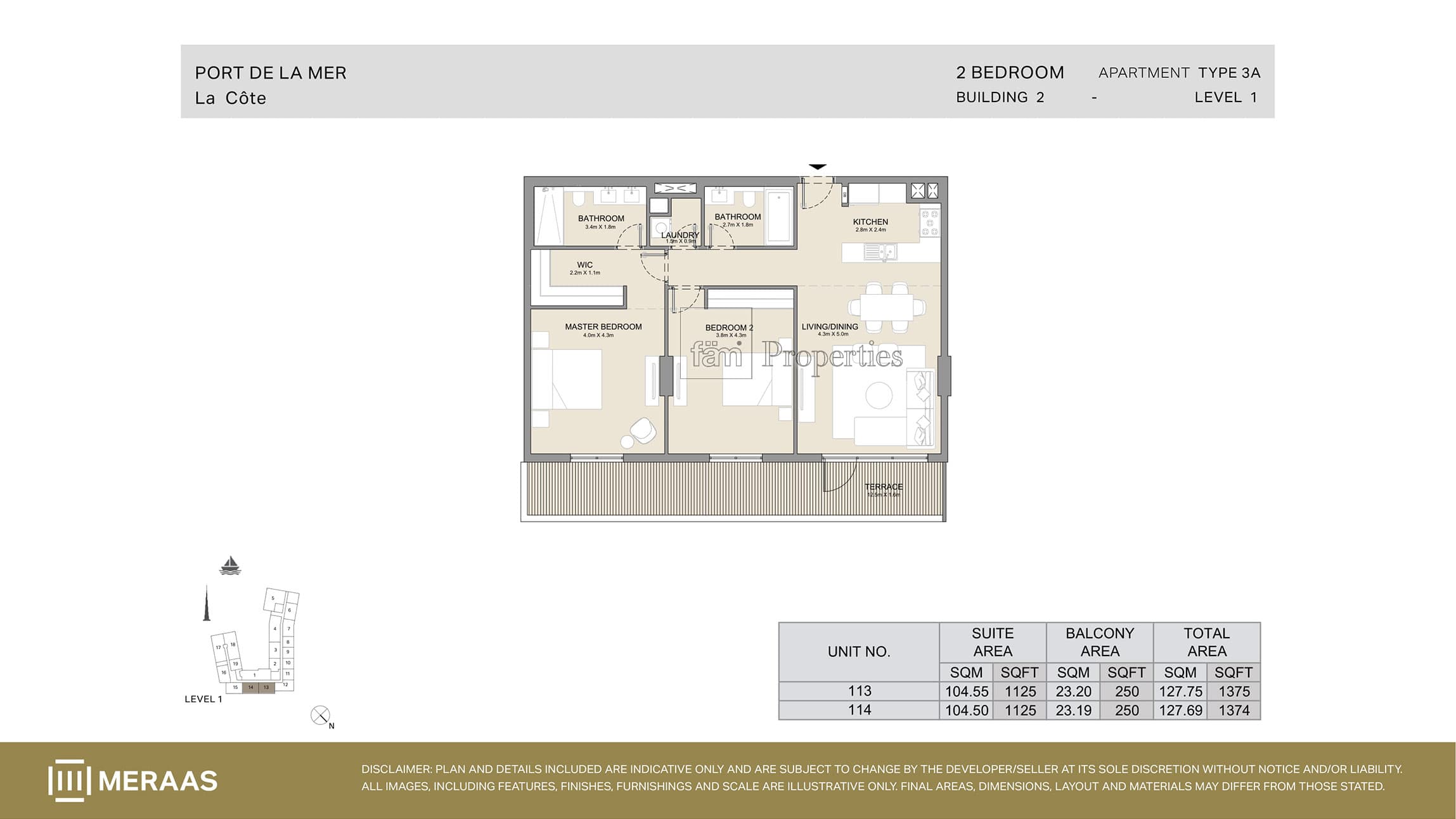 La Cote Building 1, 2-Bed Floor Plan, type: Type 3A