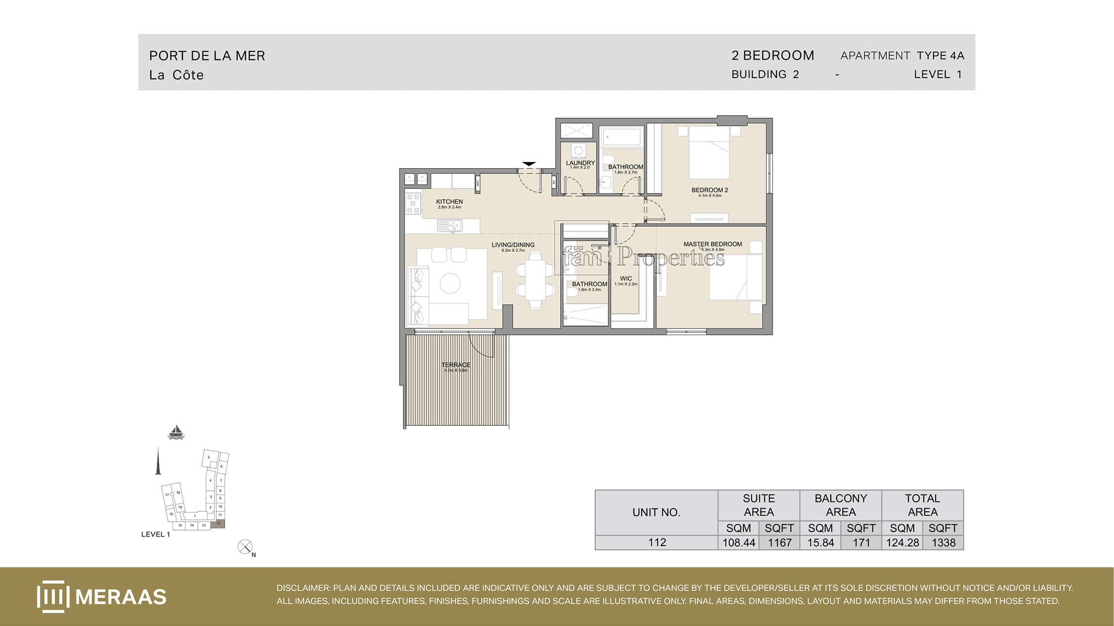 La Cote Building 1, 2-Bed Floor Plan, type: Type 4A