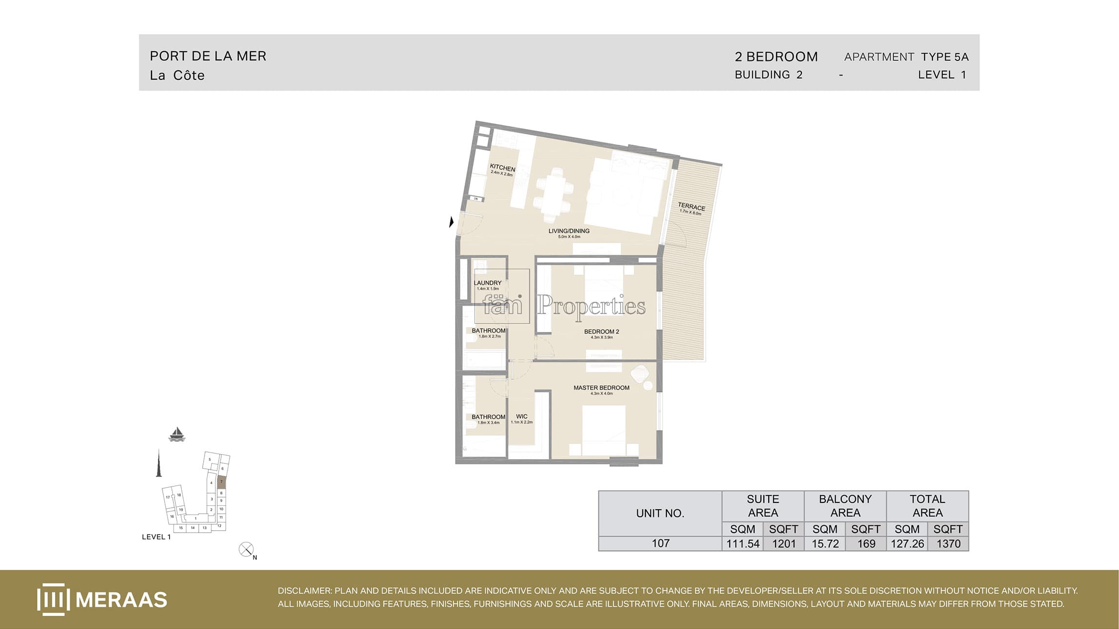La Cote Building 1, 2-Bed Floor Plan, type: Type 5A