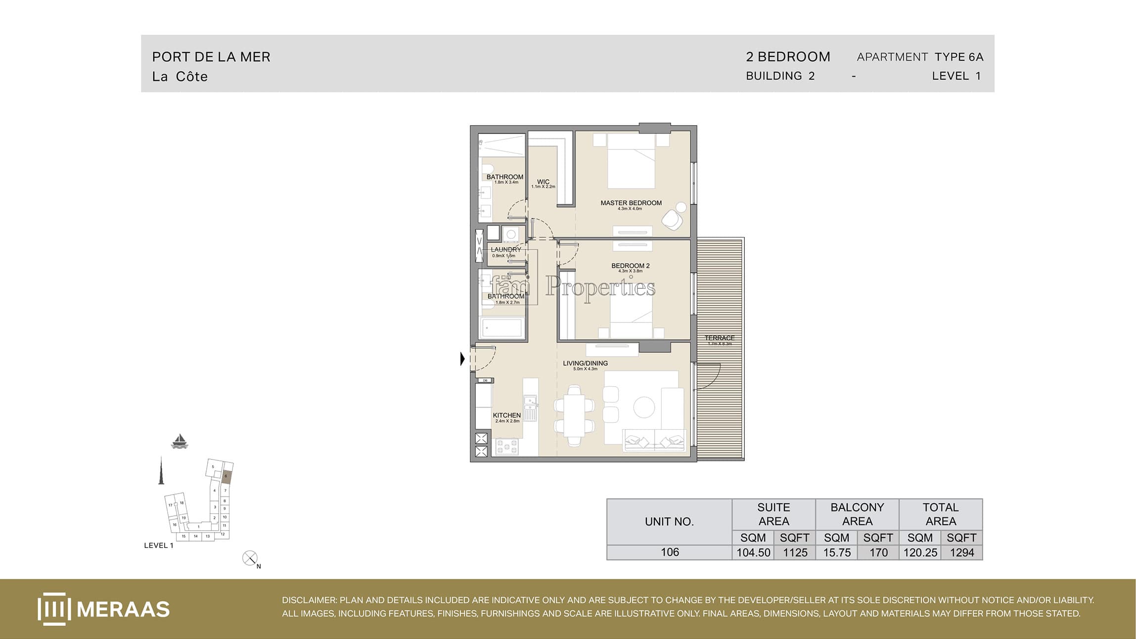 La Cote Building 1, 2-Bed Floor Plan, type: Type 6A