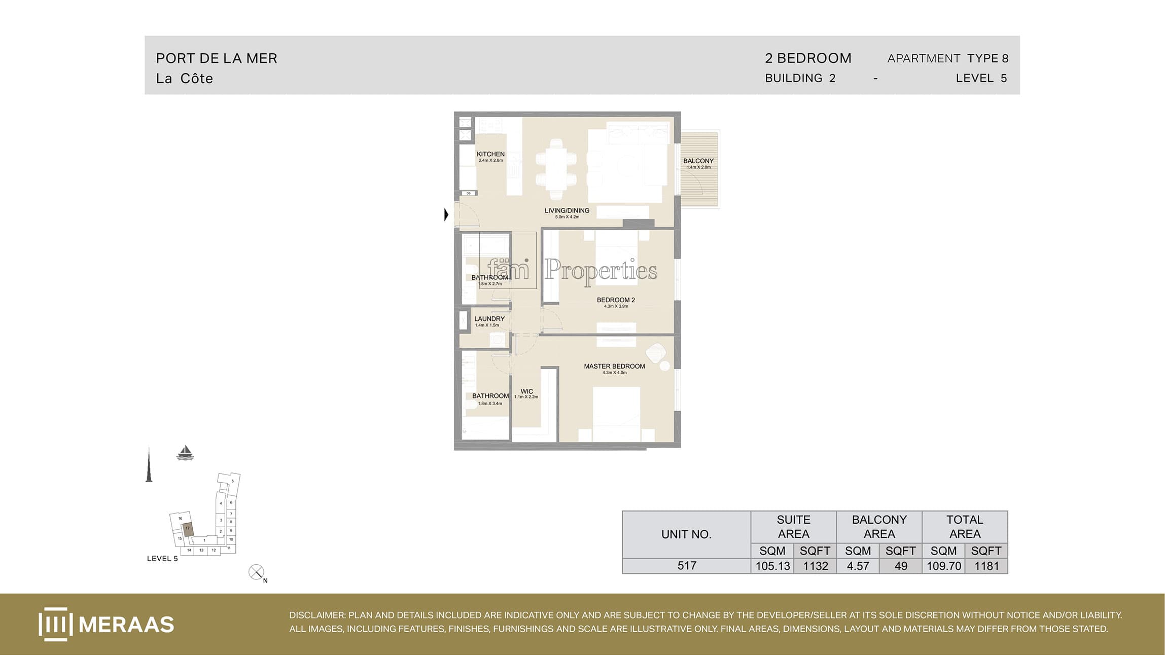 La Cote Building 1, 2-Bed Floor Plan, type: Type 8