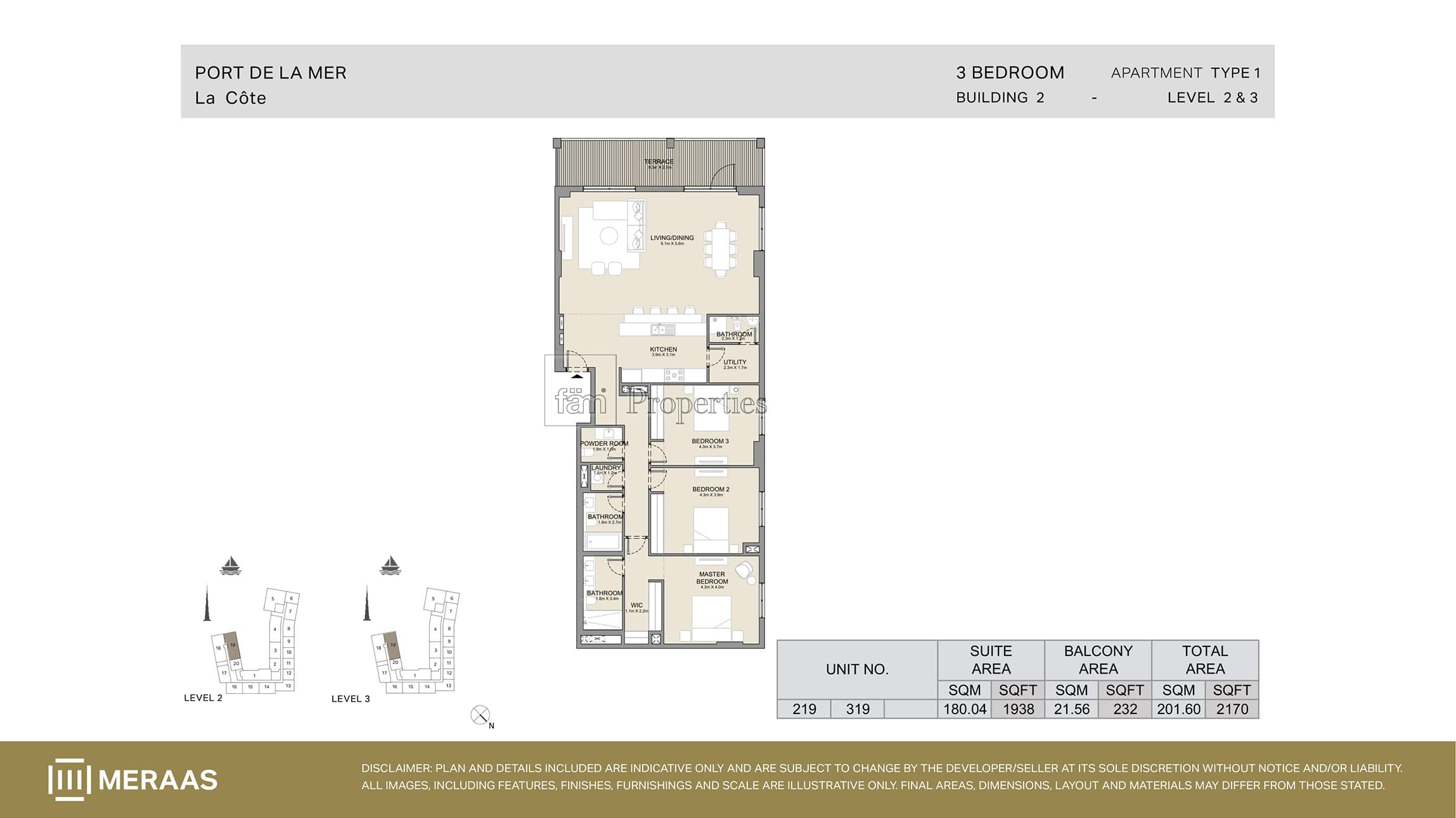 La Cote Building 1, 3-Bed Floor Plan, type: Type 1