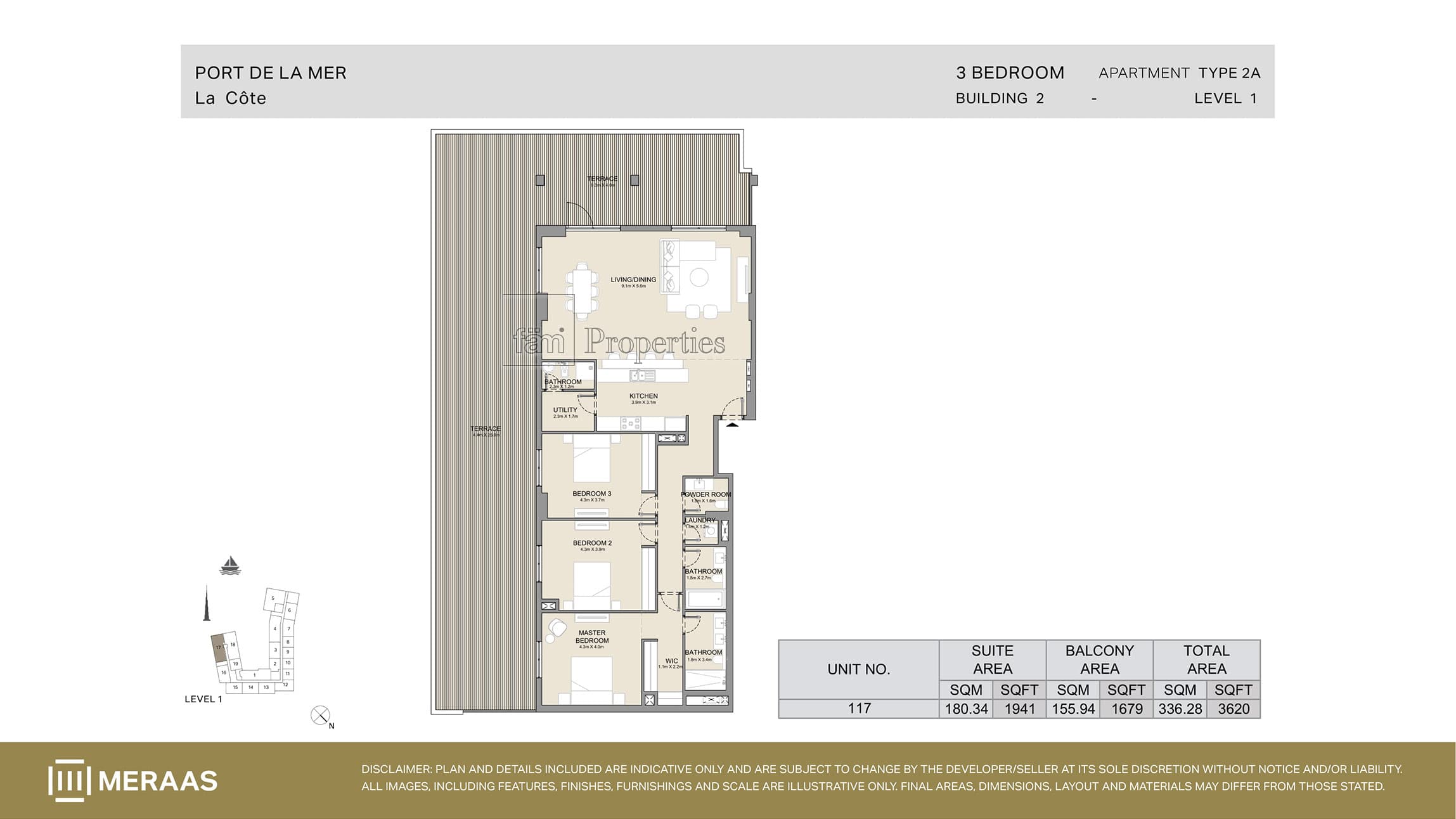 La Cote Building 1, 3-Bed Floor Plan, type: Type 2A
