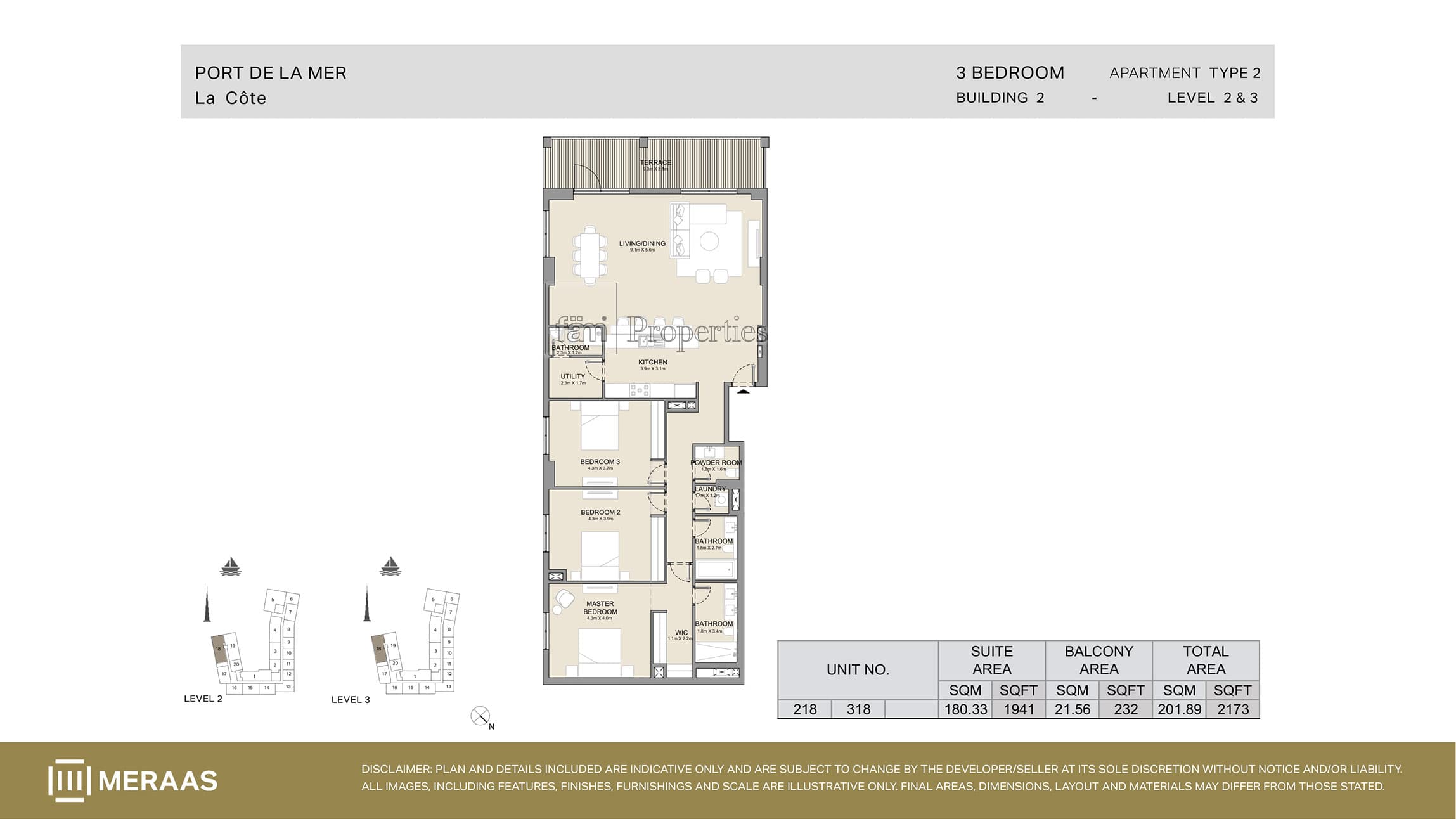 La Cote Building 1, 3-Bed Floor Plan, type: Type 2