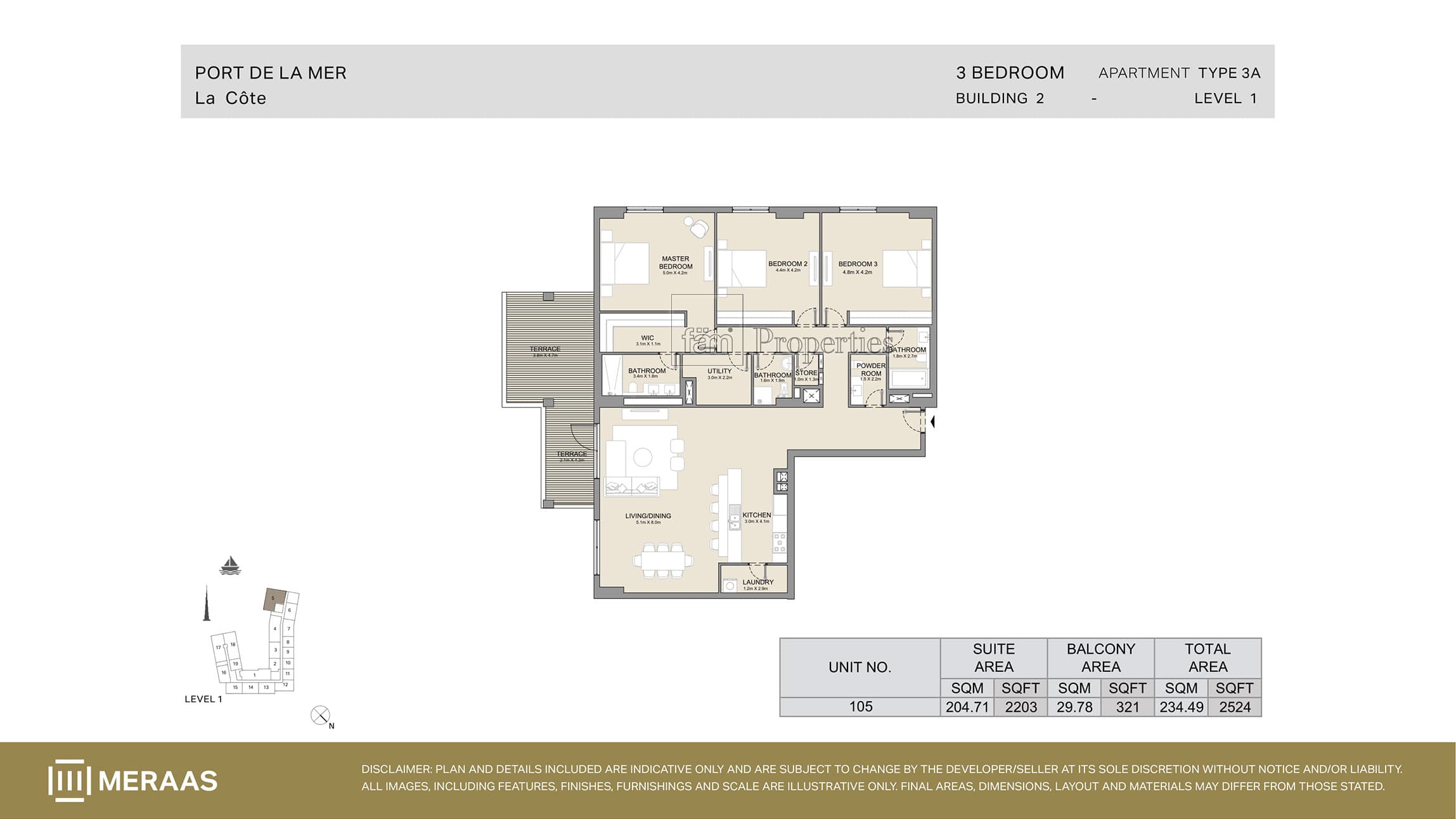 La Cote Building 1, 3-Bed Floor Plan, type: Type 3A