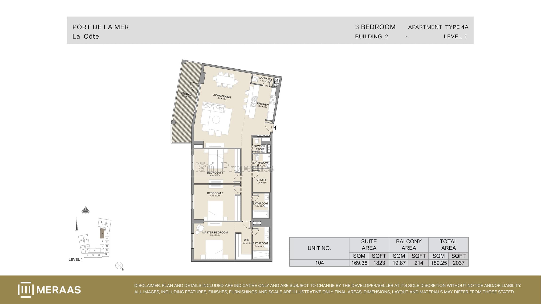 La Cote Building 1, 3-Bed Floor Plan, type: Type 4A