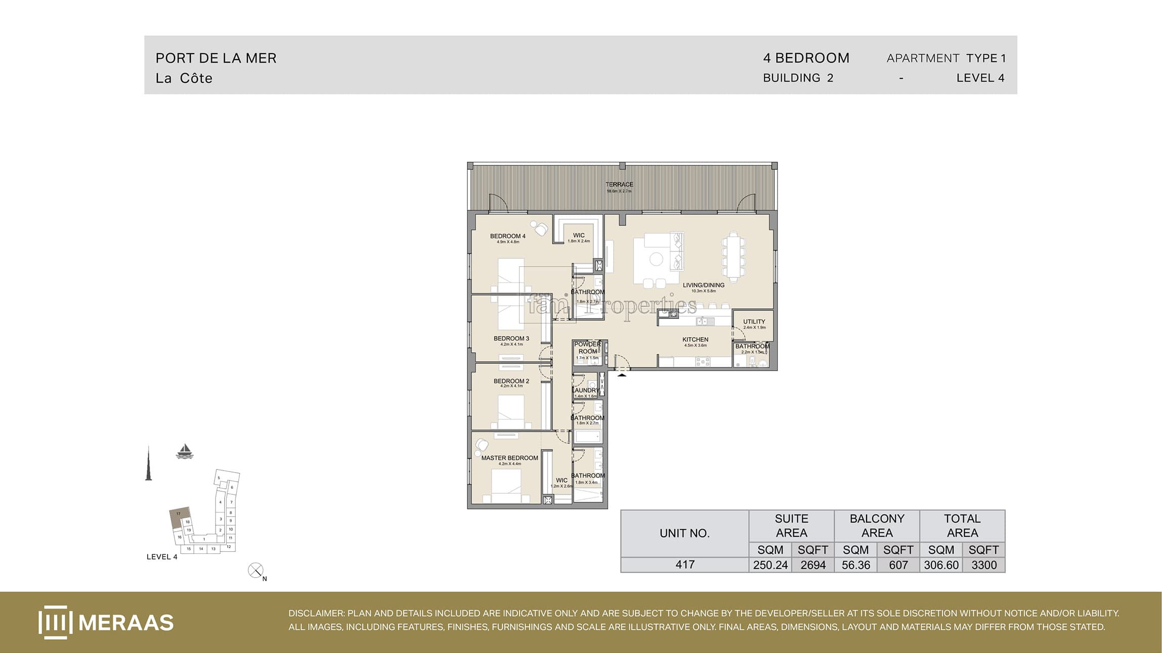 La Cote Building 1, 4-Bed Floor Plan, type: Type 1
