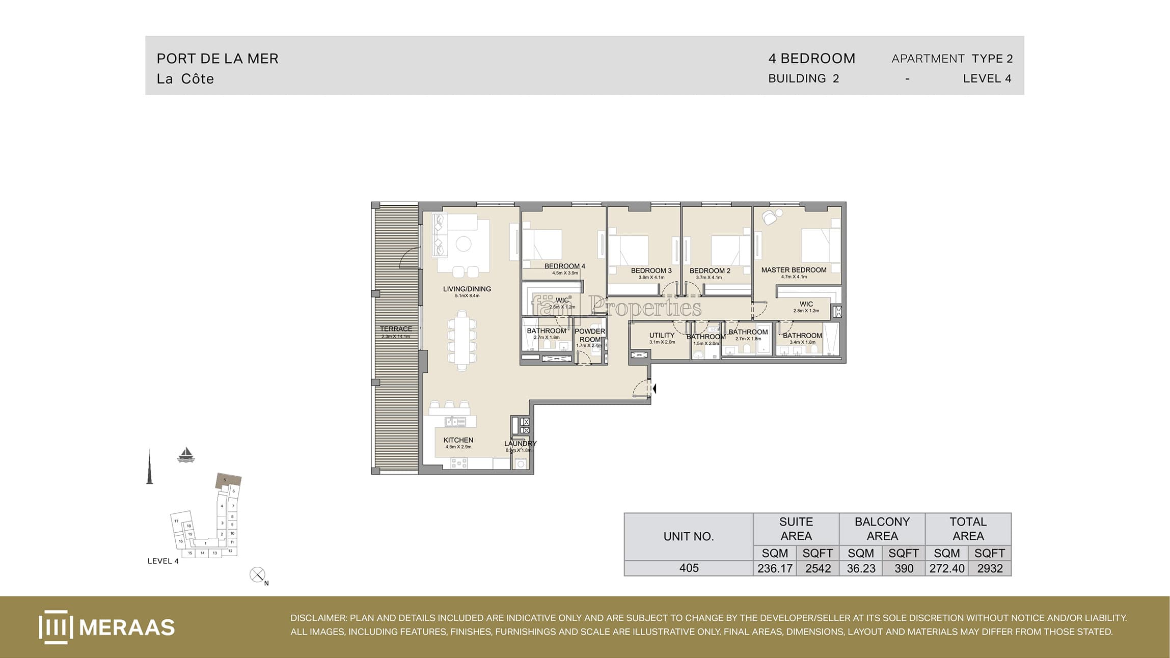 La Cote Building 1, 4-Bed Floor Plan, type: Type 2