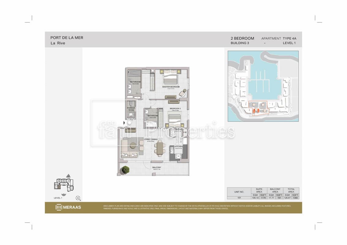 La Rive Tower 3, 2-Bed Floor Plan, type: 2 Bedroom
