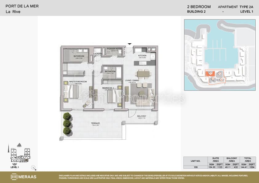 La Rive, 2-Bed Floor Plan, type: Type 2A