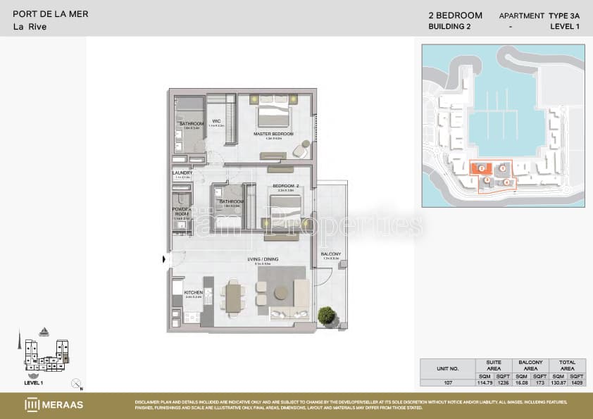 La Rive, 2-Bed Floor Plan, type: Type 3A