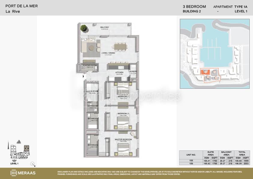 La Rive, 3-Bed Floor Plan, type: Type 1A
