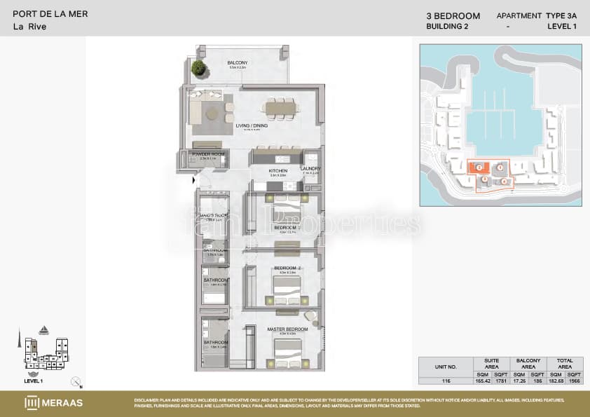 La Rive, 3-Bed Floor Plan, type: Type 3A
