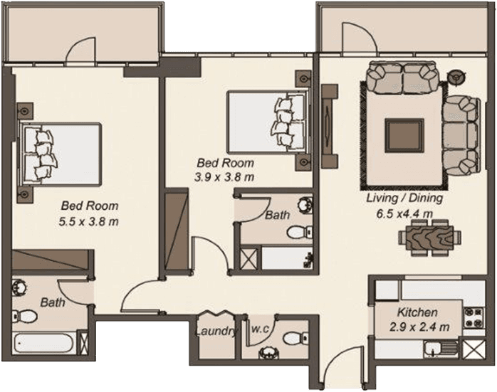 La Riviera, 2-Bed Floor Plan, type: 2 Bedroom