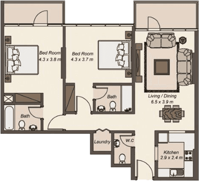 La Riviera, 2-Bed Floor Plan, type: 2 Bedroom