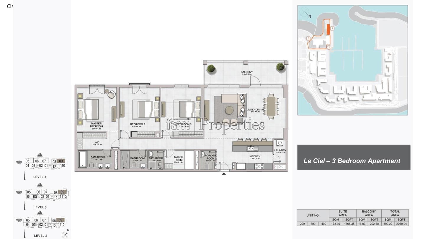 La Sirene - Building 1, 3-Bed Floor Plan, type: 3 Bedroom