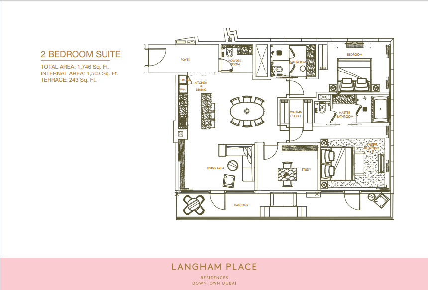 Langham Place, 2-Bed Floor Plan, type: Bedroom Suite