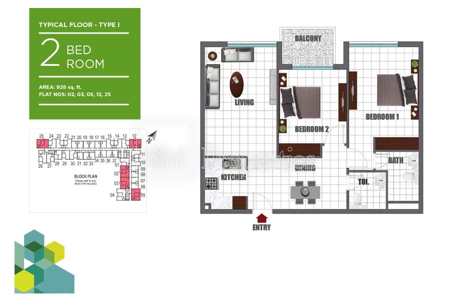 Lawnz Residence, 2-Bed Floor Plan, type: 2 Bedroom