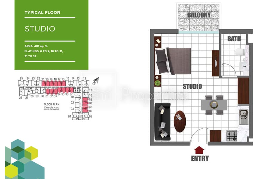 Lawnz Residence, 0-Bed Floor Plan, type: Studio