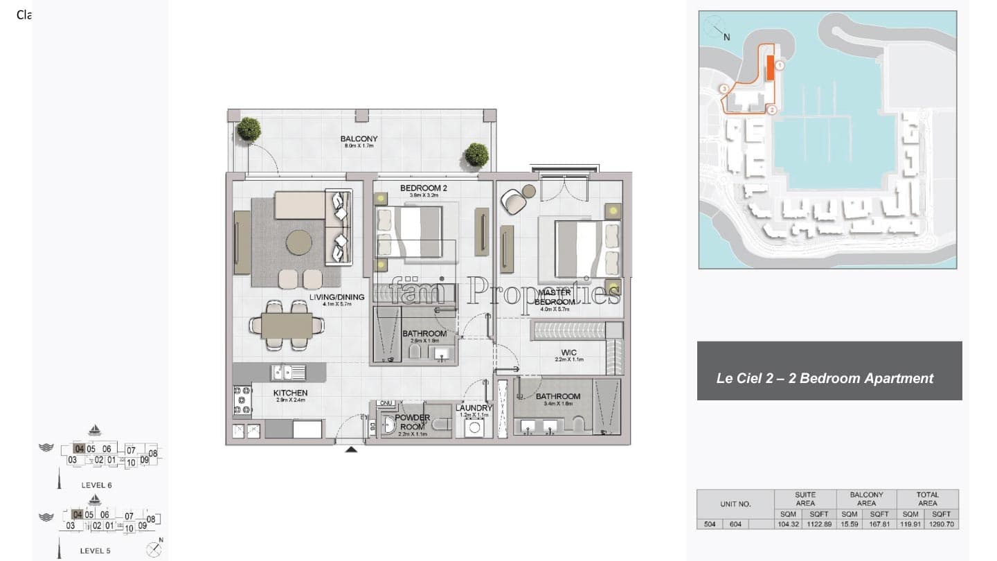 Le Ciel Building 1, 2-Bed Floor Plan, type: 2 Bedroom
