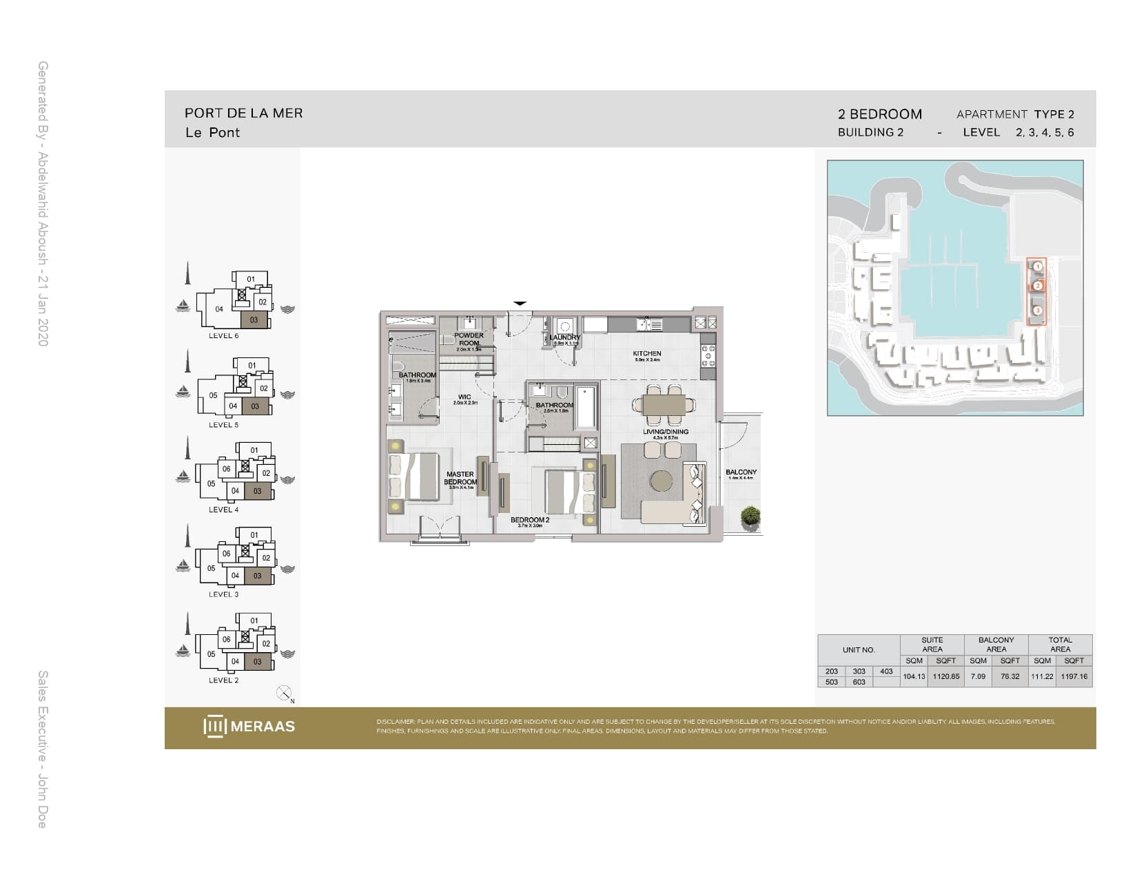 Le Pont Building 1, 2-Bed Floor Plan, type: 2 Bedroom