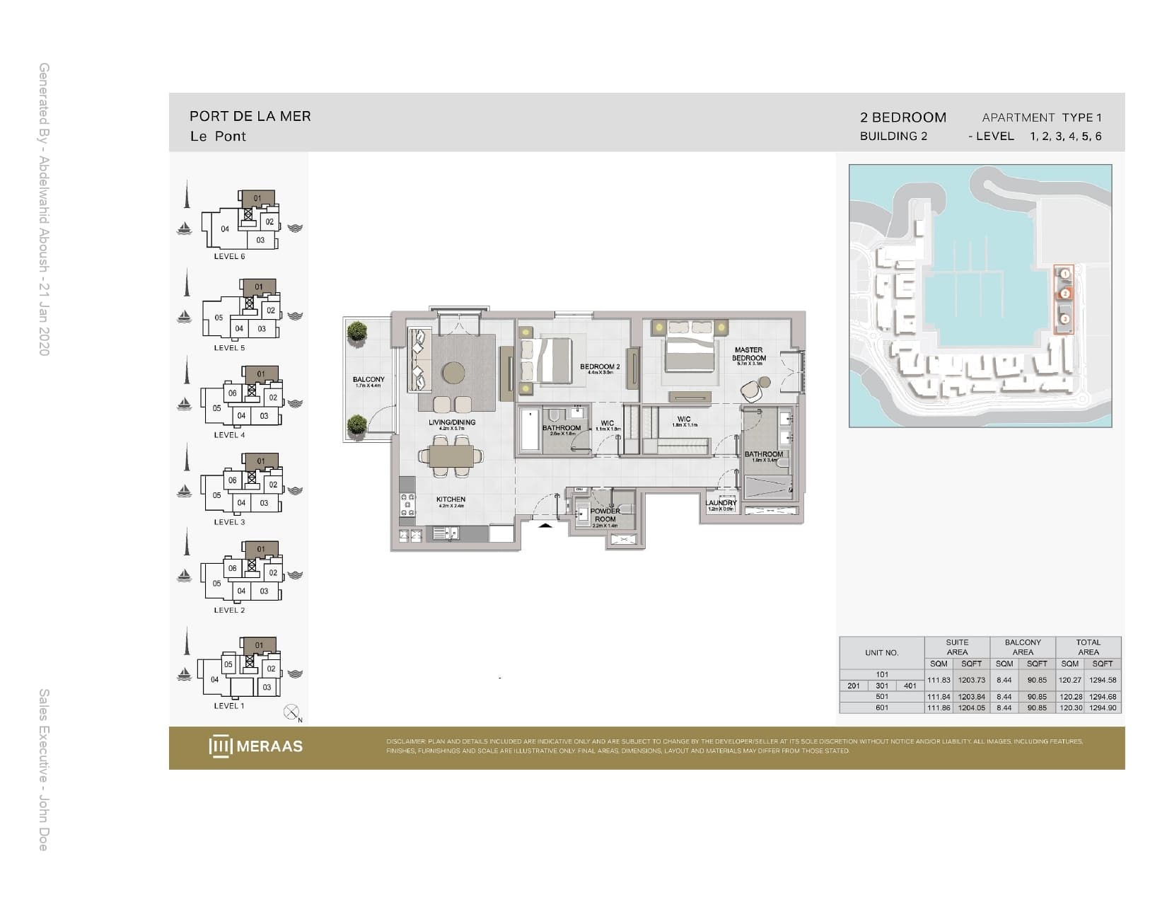 Le Pont Building 1, 2-Bed Floor Plan, type: 2 Bedroom