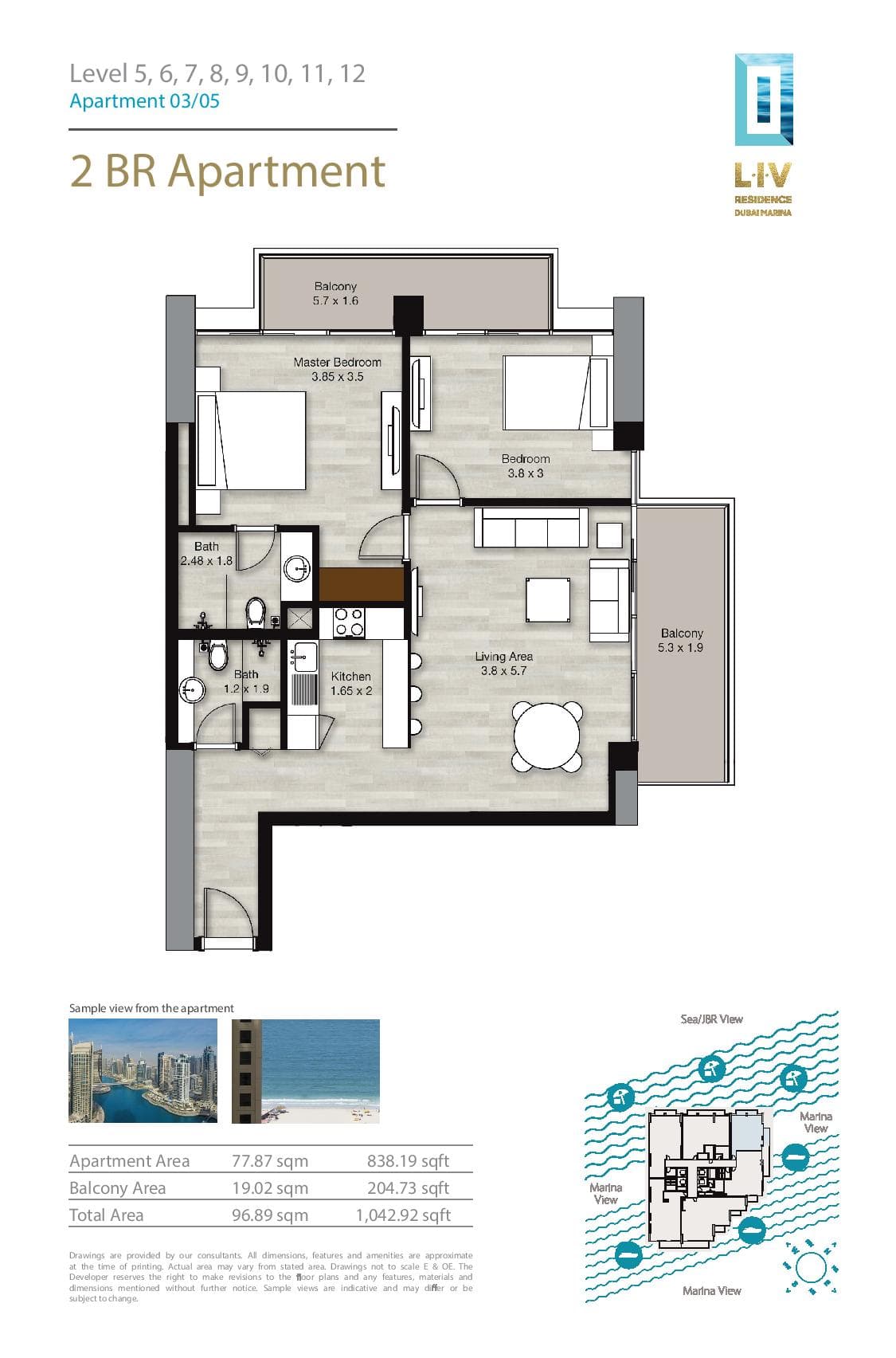 LIV Residence, 2-Bed Floor Plan, type: 2 Bedroom
