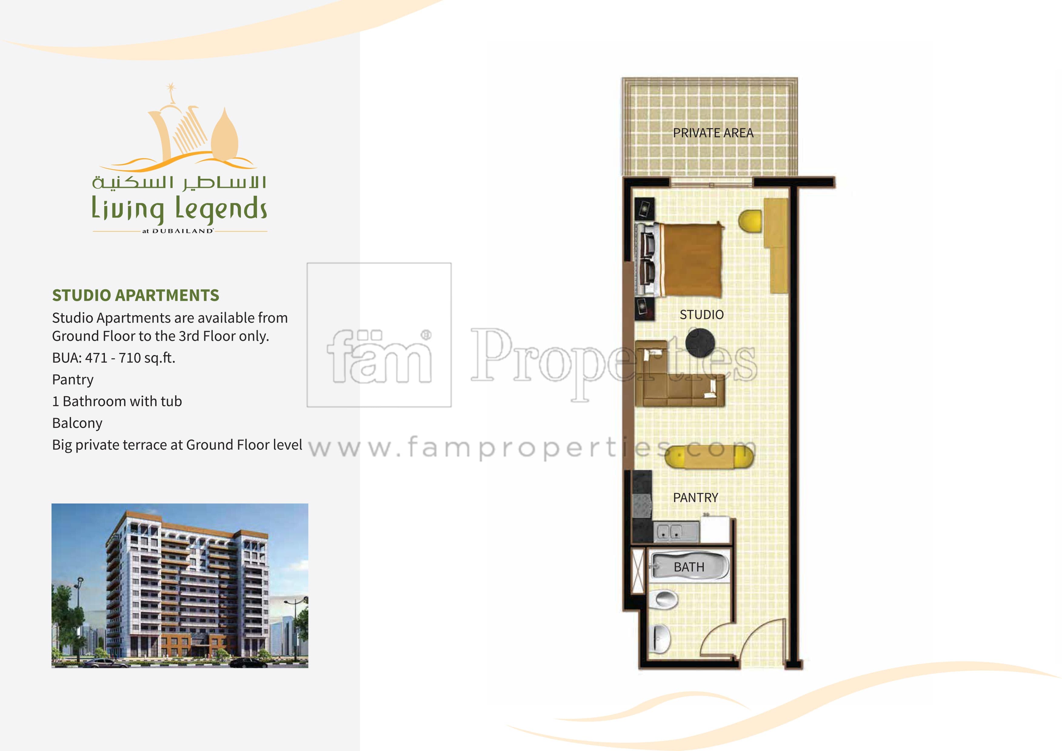 Living Legends, 0-Bed Floor Plan, type: Studio Apartments