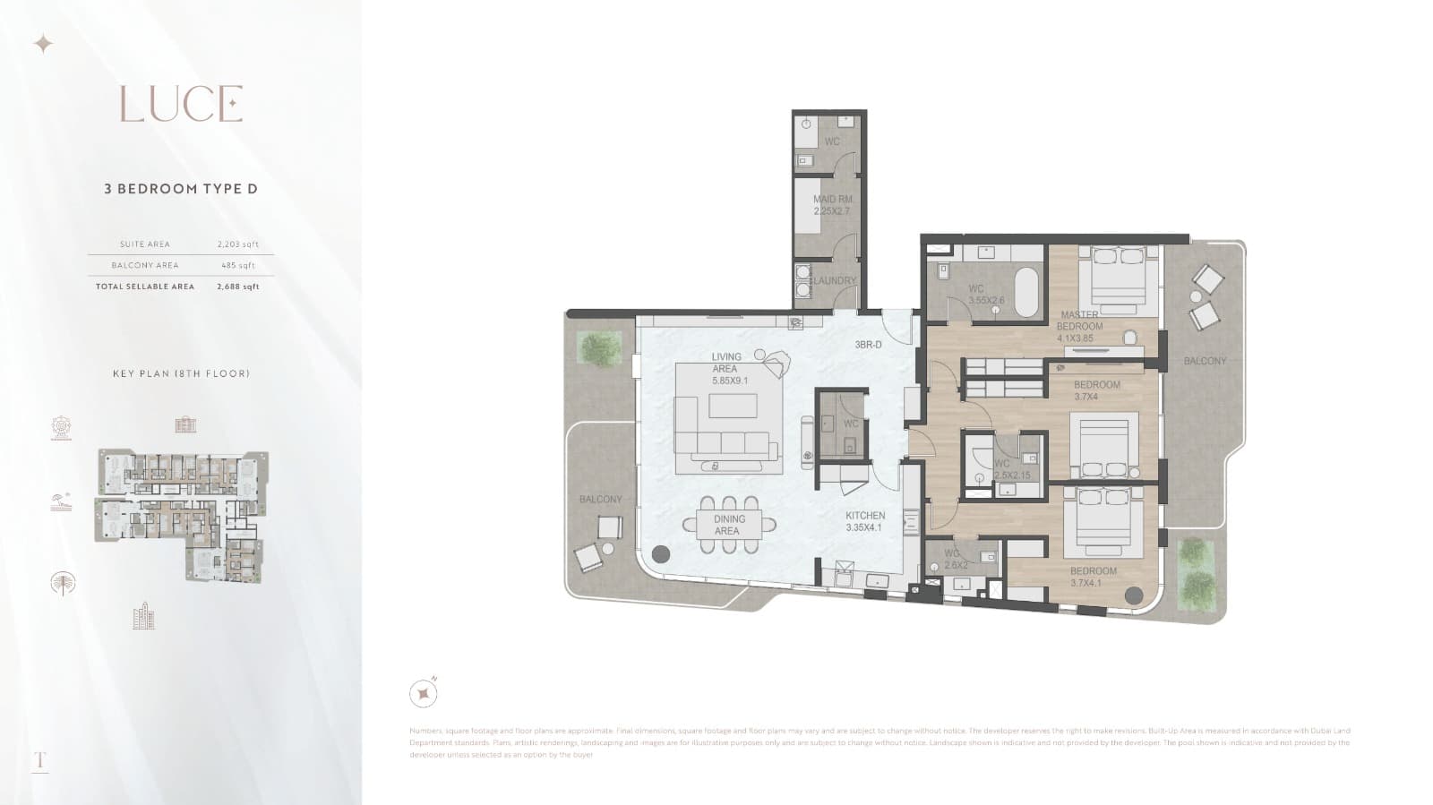 LUCE The Light at The Palm, 3-Bed Floor Plan, type: