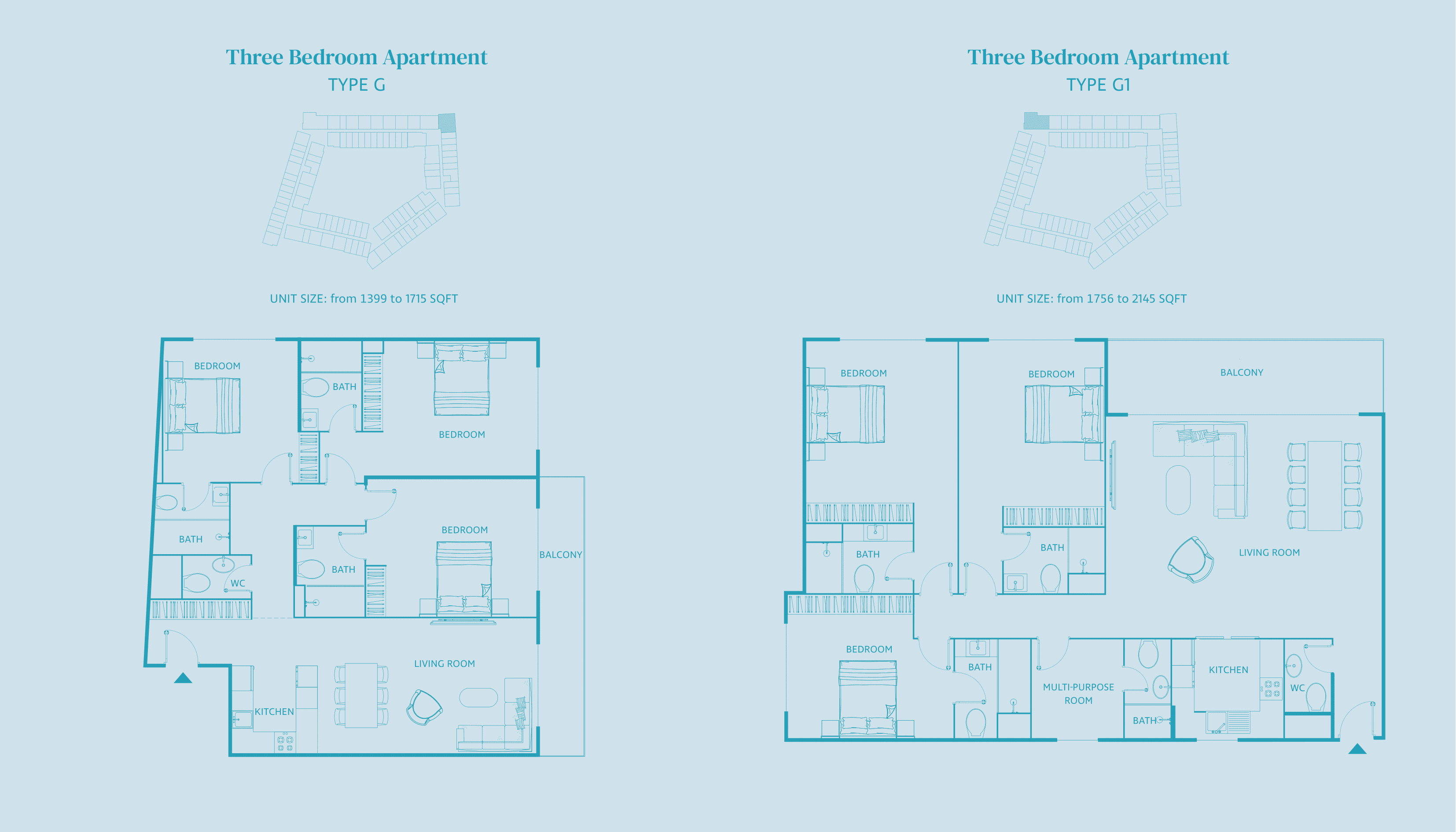 Luma 22 - East Tower, 3-Bed Floor Plan, type: