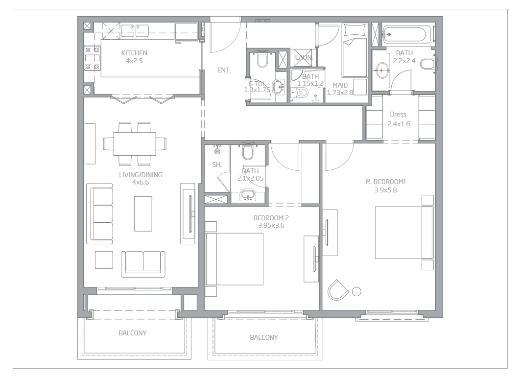 Madinat Badr, 2-Bed Floor Plan, type: 2 Bedroom