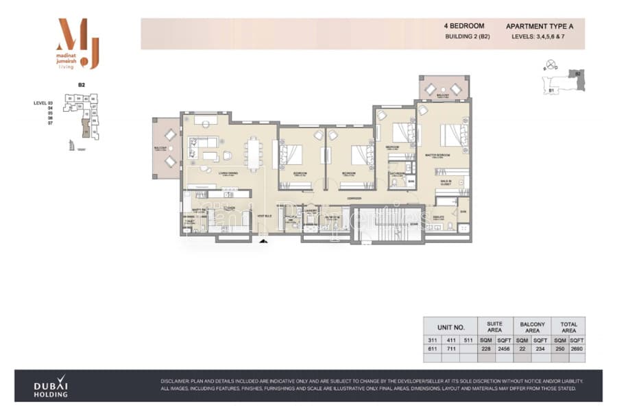 Madinat Jumeirah Living Lamtara 1, 4-Bed Floor Plan, type: 4 Bedroom