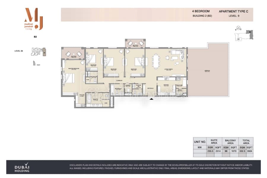 Madinat Jumeirah Living Lamtara 1, 4-Bed Floor Plan, type: 4 Bedroom