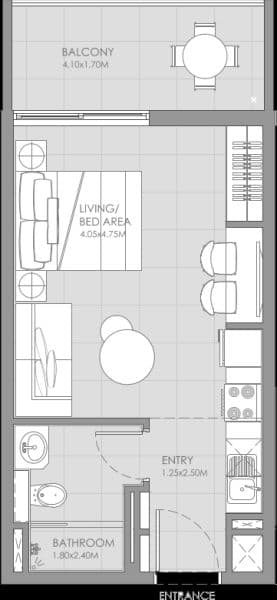 Mag City Apartments, 0-Bed Floor Plan, type: Studio