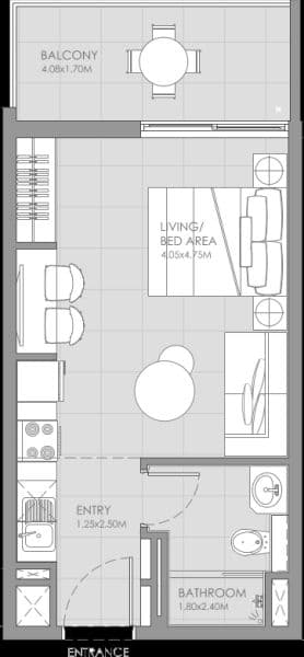 Mag City Apartments, 0-Bed Floor Plan, type: Studio