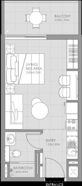 Mag City Apartments, 0-Bed Floor Plan, type: Studio